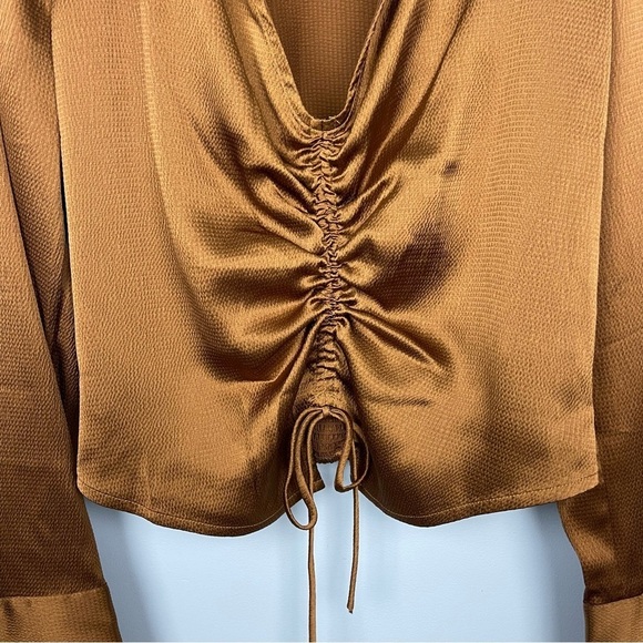 Free People Aurora Satin Blouse Tiger Eye - Picture 8 of 10